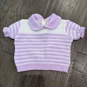 Childwise Vintage‎ Knit Top 0-6 Months Purple White Striped Collared Shirt